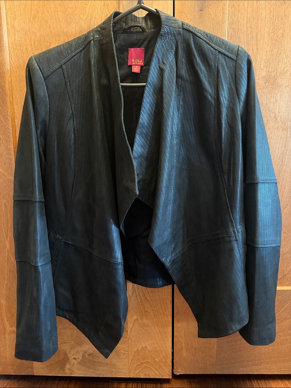 G.I.L.I. Black Draped -Leather Jacket women sz 4
